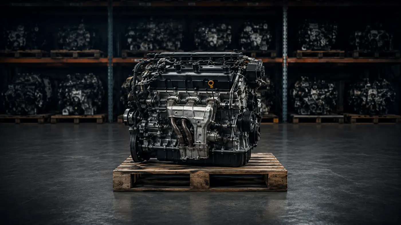 Used heavy-duty truck engine on a pallet