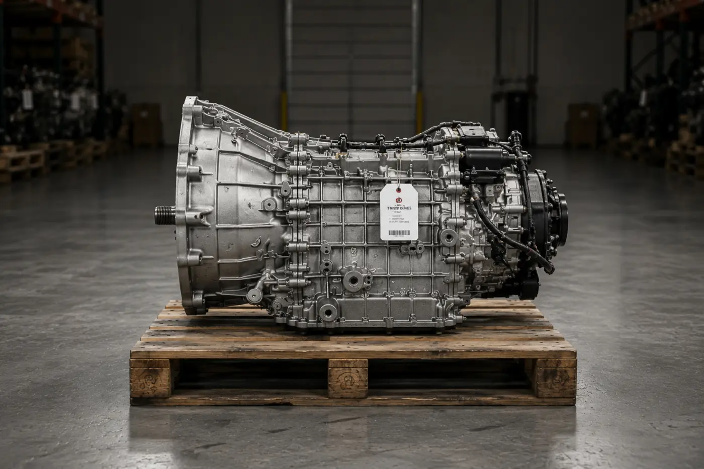 Used heavy-duty truck transmission on a pallet